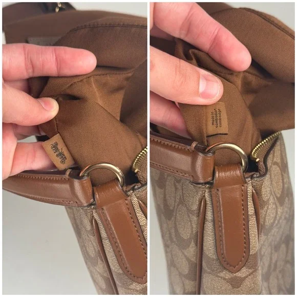 Coach Signature Khaki Canvas Tan Leather Shoulder Zip Hobo Monogram Purse F29209 - Picture 7 of 8